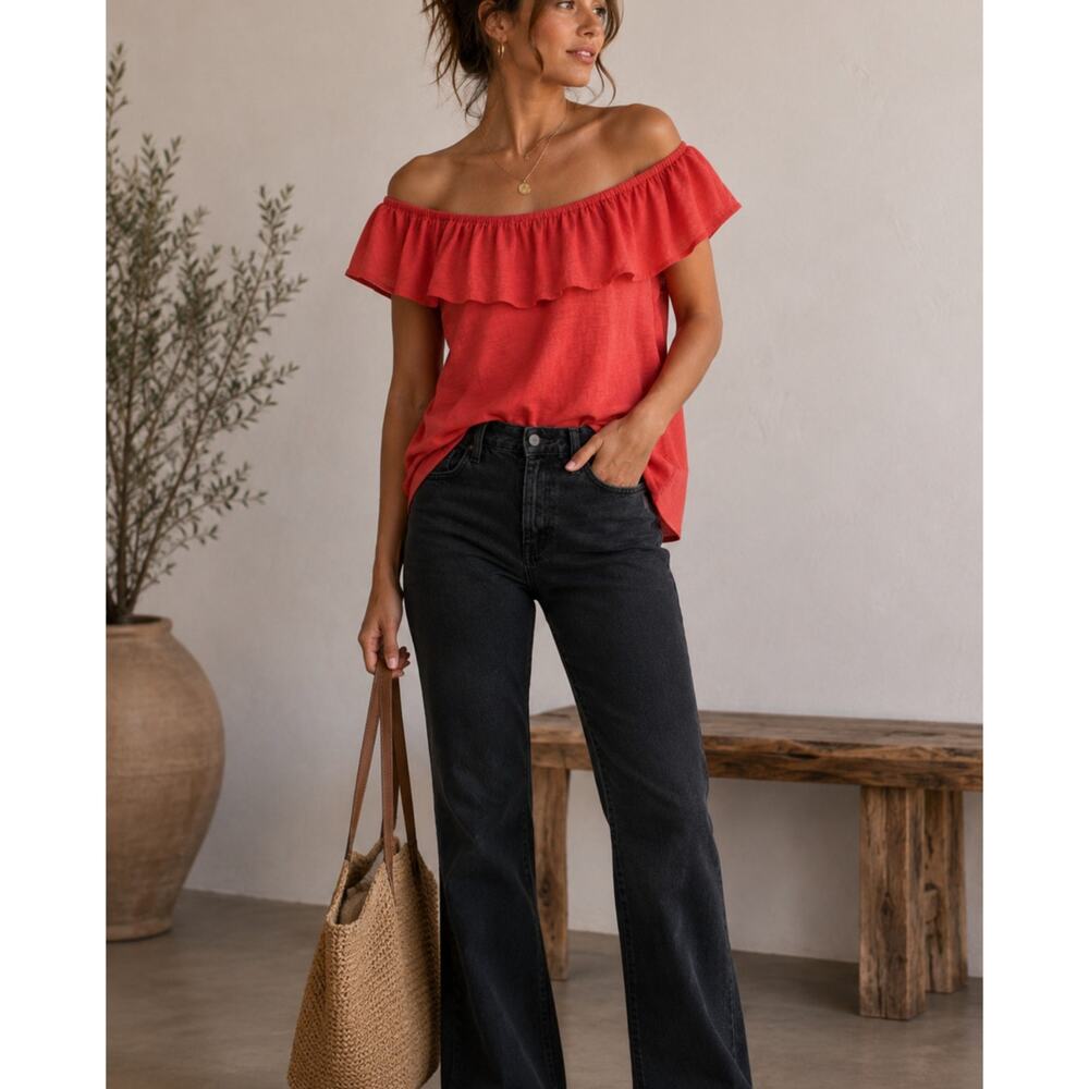 Rebecca Minkoff Coral Ruffles Off Shoulder Blouse Women XS Coquette Spring Beach
